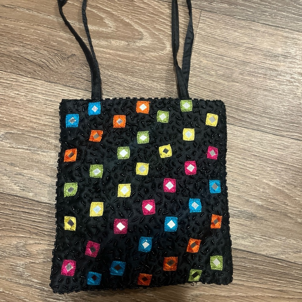 Black Beaded Clutch with Colorful Accents